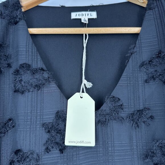 Jodifl Black Polyester Textured V-Neck Long Sheer Balloon Sleeve Blouse Size L - Picture 6 of 10